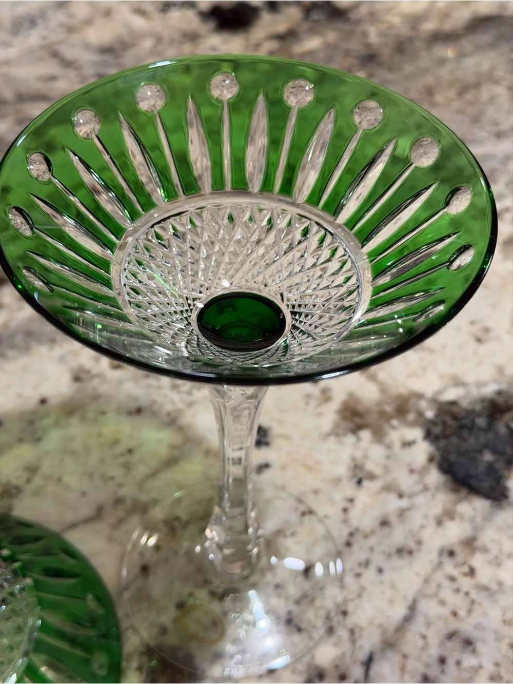 Vtg Handmade Hungarian Martini Glasses Set of 4 Emerald Green & Yellow Crystal